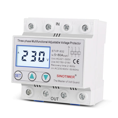 SINOTIMER STVP-932 63A 3-phase 380V LCD Self-resetting Adjustable Surge Voltage Protector - Other Tester Tool by SINOTIMER | Online Shopping UK | buy2fix