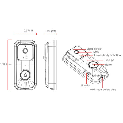 Anytek B60 720P Smart WiFi Video Visual Doorbell, Support APP Remote & PIR Detection & TF Card(White) - Video DoorBell by Anytek | Online Shopping UK | buy2fix