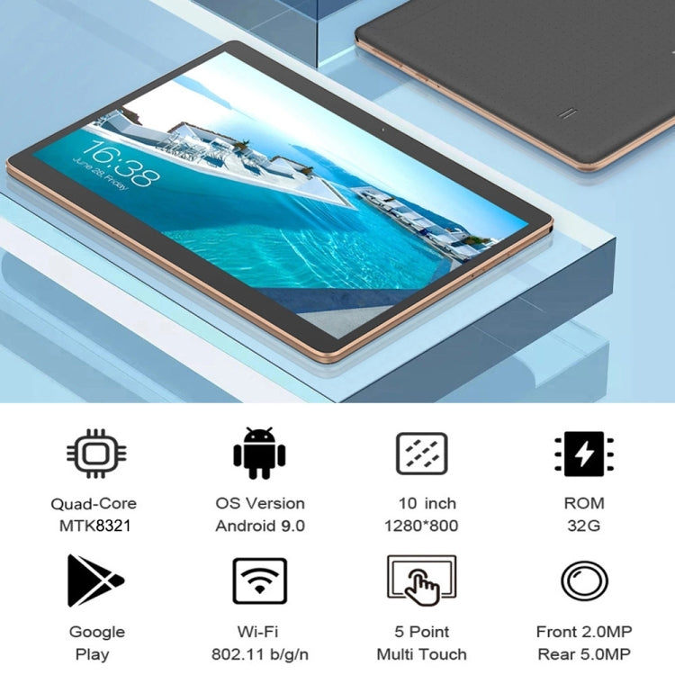 BDF K107 3G Phone Call Tablet PC, 10 inch, 2GB+32GB, Android 9.0, MTK8321 Octa Core, Support Dual SIM & Bluetooth & WiFi & GPS, EU Plug(Gold) - BDF by BDF | Online Shopping UK | buy2fix
